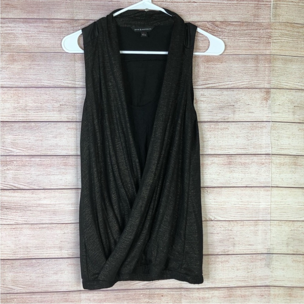 Rock & Republic Black Metallic Draped Sleeveless Camisole Formal Concerts Summer